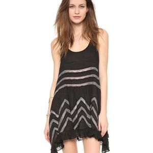 Free People Black & Gray Lace Polka Dot Trapeze Swing Mini Dress